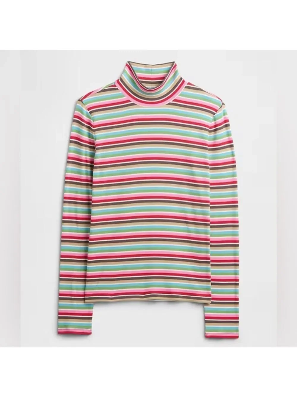 Gap Happy Stripe Ribbed Colorful Turtleneck T-Shirt NWOT L Rainbow Stripes - Picture 4 of 6
